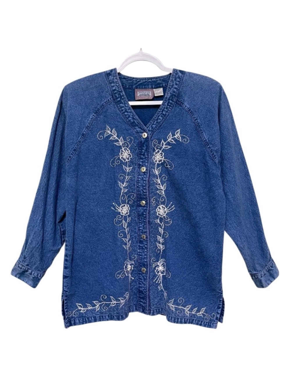 Premier International Embroidered Beaded Denim Jacket 100% Cotton Vintage Size M